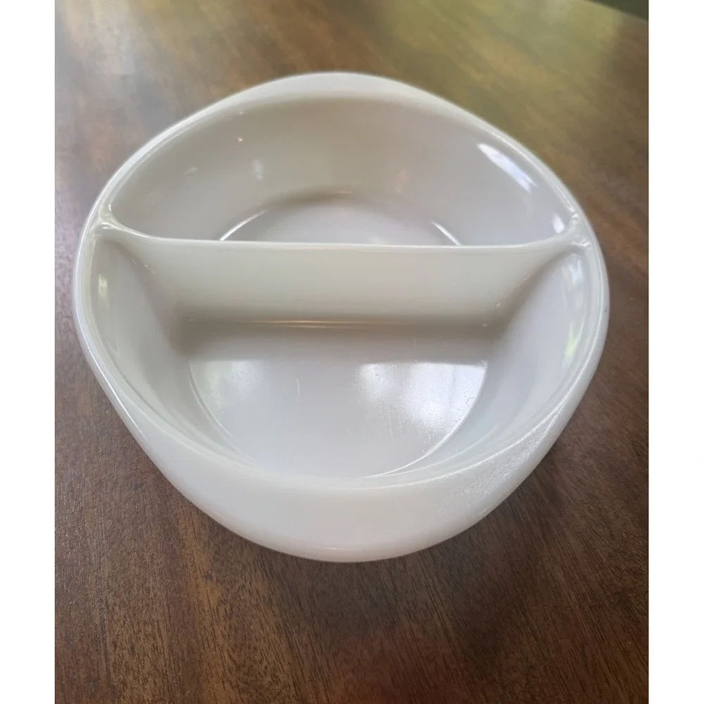 Glasbake J-239‎ Vintage Serving Dish White Milk Glass Divided Oval Casserole